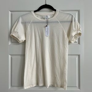 Velvet T-Shirt with simple puff sleeve. Light cream, gauze weight cotton.